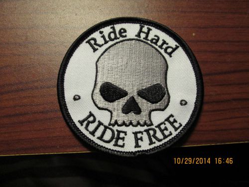 #biker patch &#034;ride hard ride free&#034; white