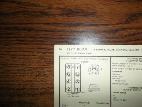 1977 buick &amp; riviera eight series models 403 ci v8 4bbl tune up chart