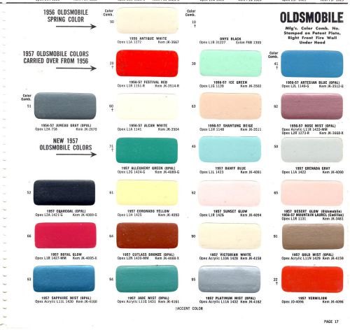 1956 1957 oldsmobile 98 golden rocket super 88 paint chips 57 sherwin williams