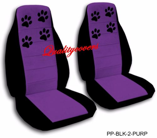 Front set of black-purple paw prints car seat covers other colors available