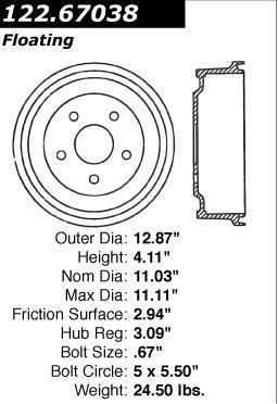 Centric 122.67038 rear brake drum-premium drum