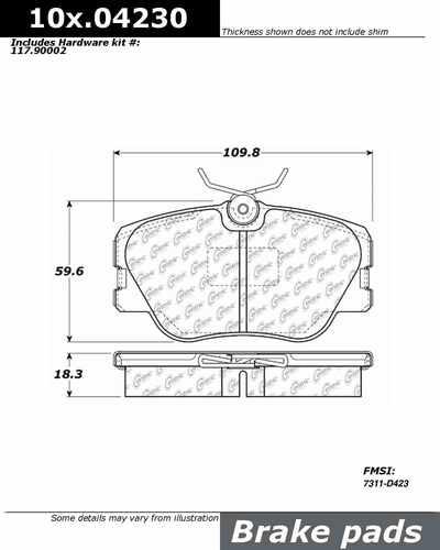 Centric 100.04230 brake pad or shoe, front-oe formula brake pads w/hardware