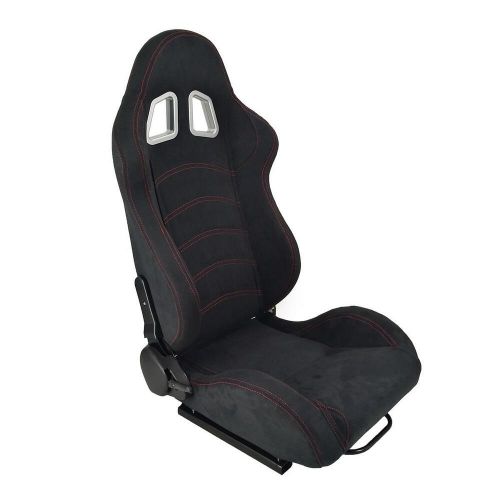 Nrg reclinable racing seat black cloth red stitch metallic silver back