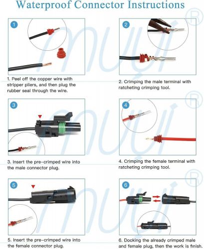 Muyi 10 kit 2 pin waterproof connector for 20-14 2 pin way, black, green, red