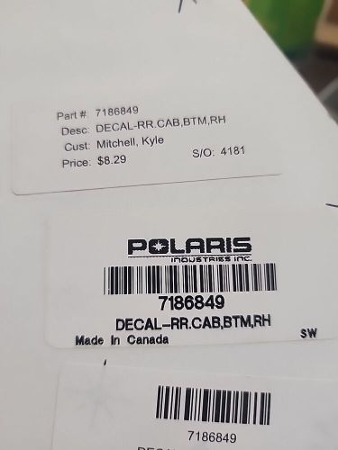 Polaris 7186849 decal-rr.cab btm rh part scrambler 1000 xp
