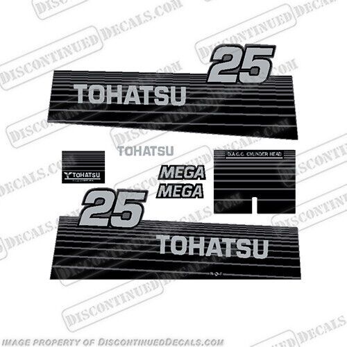 Fits tohatsu 25hp mega silver outboard motor engine decal kit - 24&#034; / large cowl