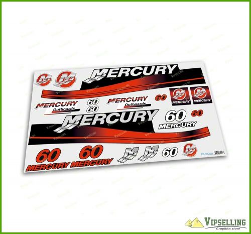 Mercury 60 hp outboard replacement laminated red decals kit set marine boat