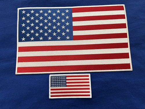 Usa american flag sew/iron patch embroidered 12x7 and 2x4 badge emblem