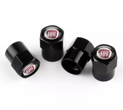 4 x fiat red logo black tyre valve dust caps car uk universal fit