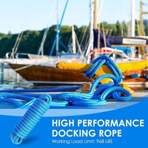 2x 1/2 in 25 ft double braid nylon dock line mooring rope boat anchor lines blue