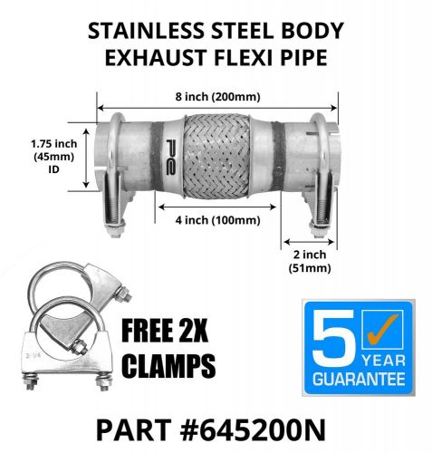 45mm x 200mm clamp on stainless steel exhaust joint repair flexi tube pipe