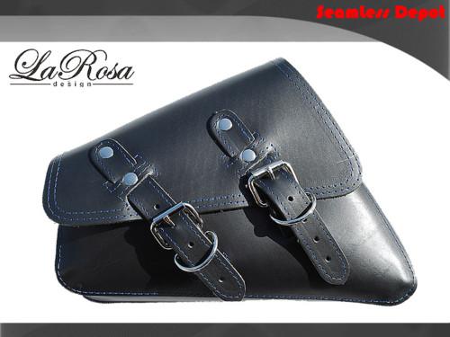 Larosa harley sportster black leather blue stitching design left side saddle bag
