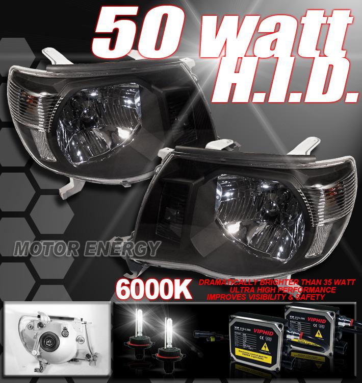 05-11 toyota tacoma black headlights lamp+50w 6000k hid