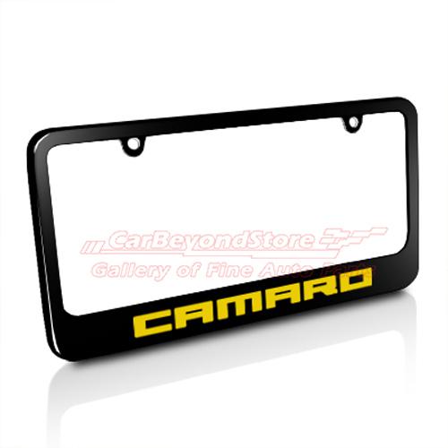 Chevrolet yellow camaro black metal license plate frame, 5 yrs warranty + gift