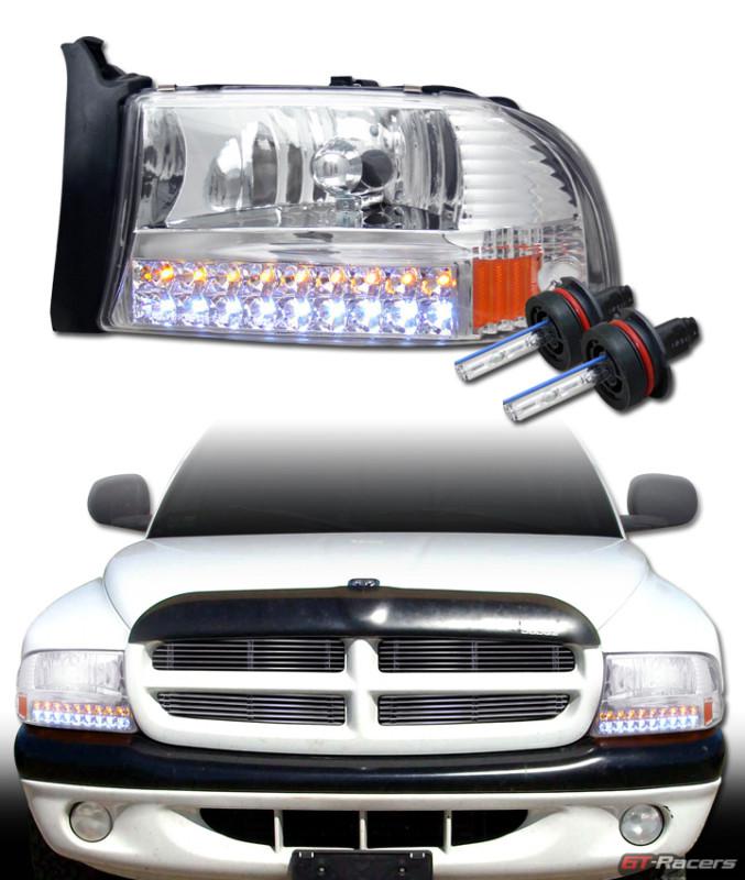 6000k hid xenon chrome led head lights signal bumper amber 97-04 dakota/durango