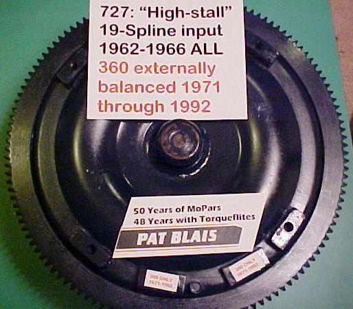 Torqueflite 727 1962-66 19-spline 10-3/4” hi-stall converter 360 eng. 1971>1992 