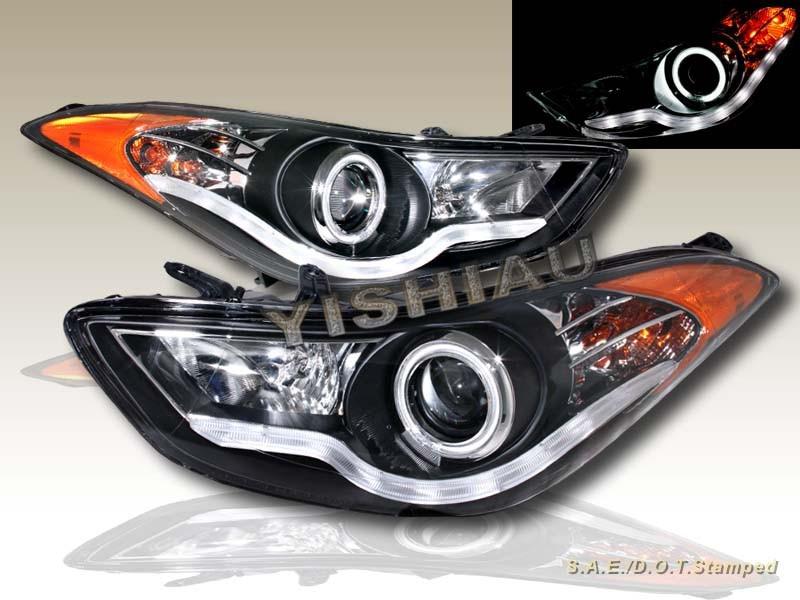 11-13 elantra ccfl halo w/ led strip projector headlights black