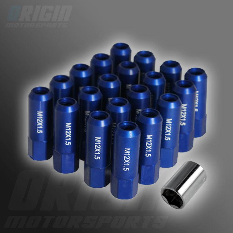 20 pcs 60mm m12 x 1.5mm extended rim racing cnc lug nut - black w/ 19mm sockets