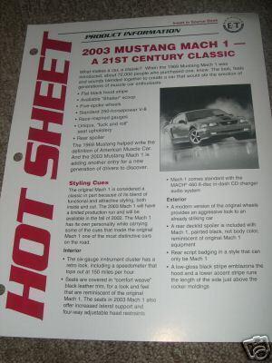 2003 ford mustang mach 1 dealer hot sheet brochure