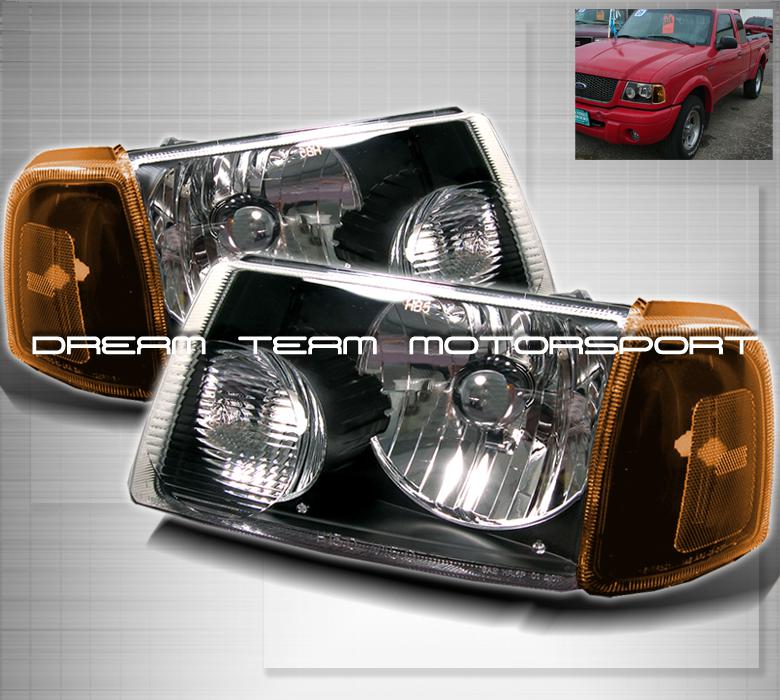 01-11 ford ranger pickup crystal black headlights +corner signal lamps lights