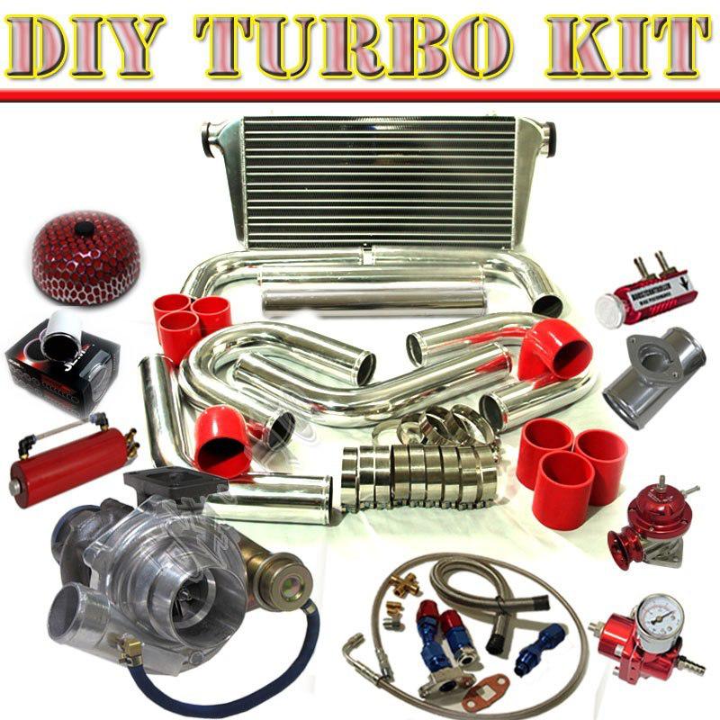 Jdm t3/t4 turbo v-band+31" intercooler+2.5" u-pipe piping kit+bov type-rs ch/red