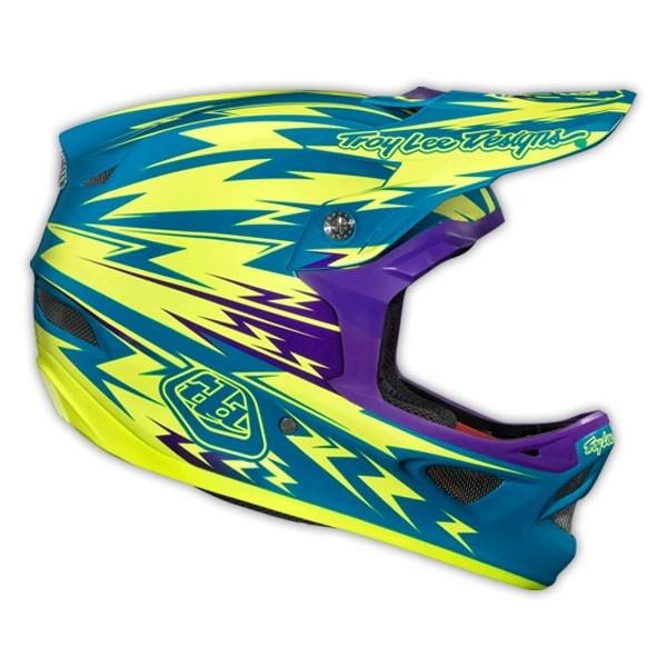 Troy lee designs d3 composite thunder turquoise/yellow helmet. mens medium / m