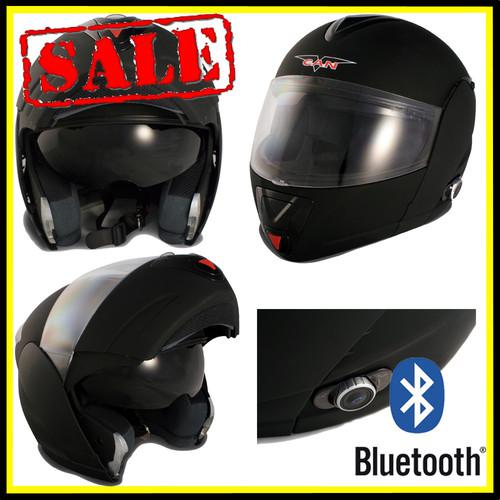 Flat black motorcycle full face modular helmet bluetooth helmet dot medium new