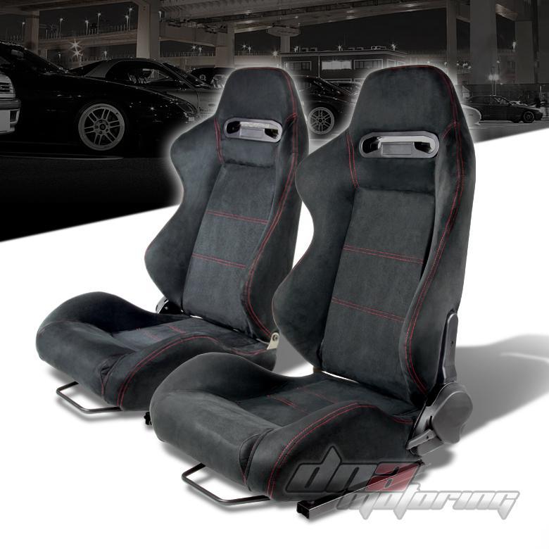 X2 type-r black+stitch fully reclinable real suede deep racing seat/seats+slider