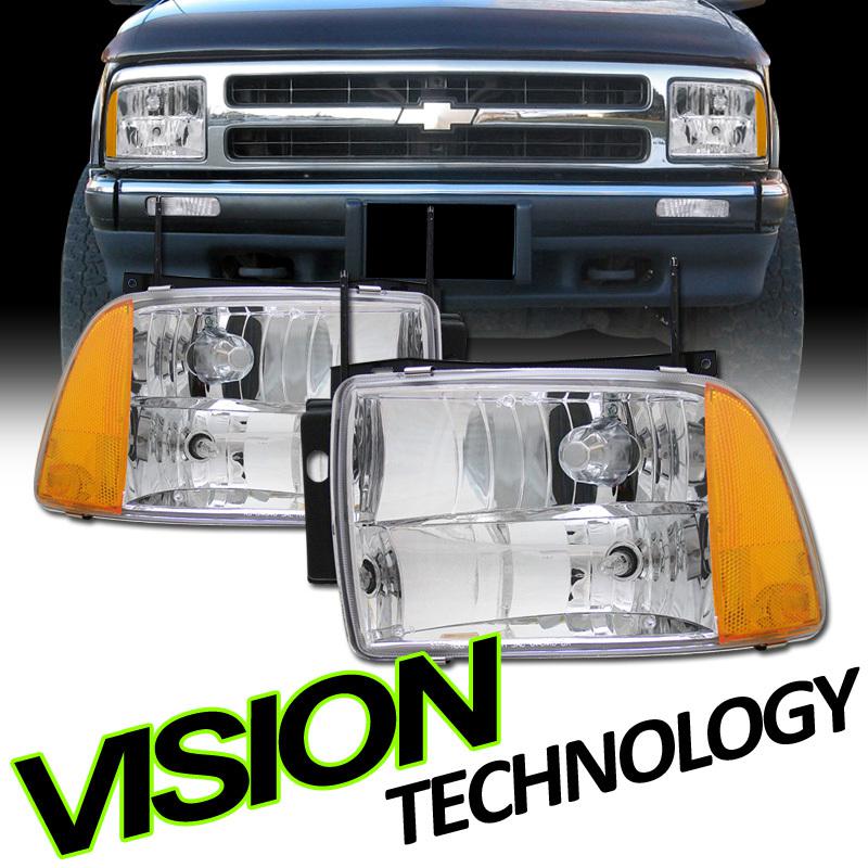 Pair 95-97 chevy s10 blazer suv chrome crystal 1pc head lights lamps left+right