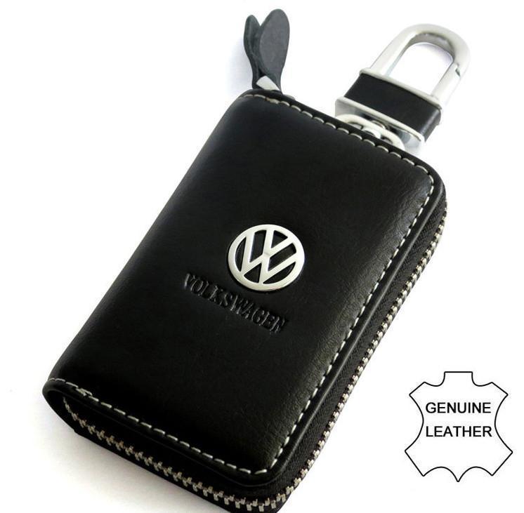 New genuine leather black car key holder case bag alloy keychain for volkswagen