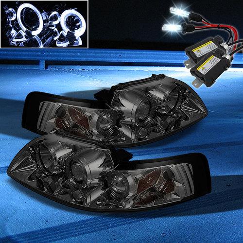 8000k slim xenon hid+smoked 99-04 mustang halo projector headlights head lights