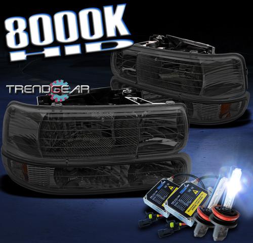 99-02 silverado/00-06 tahoe/suburban crystal head lights+bumper+8000k hid smoke