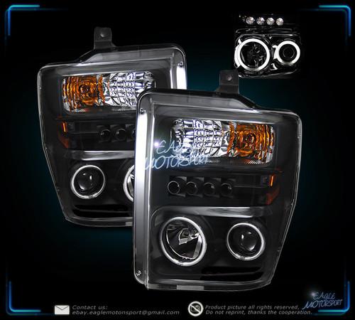 2008-2010 ford f250/f350/f450 dual ccfl halo projector led black blk headlights