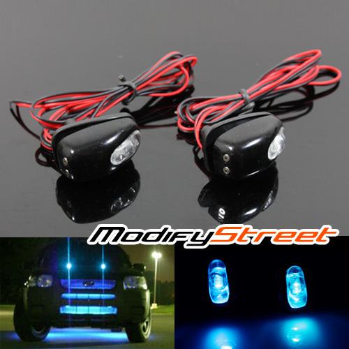 2 universal black car window wind shield nozzle washer spray jets w/ blue led