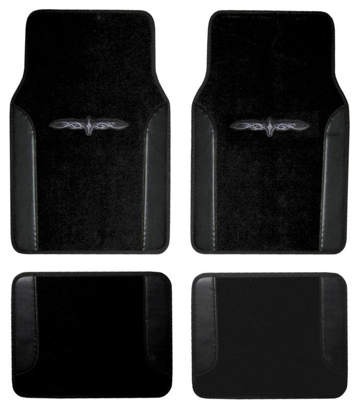 Two tone black black designer car auto suv floor mats w/ embroidered tattoo k