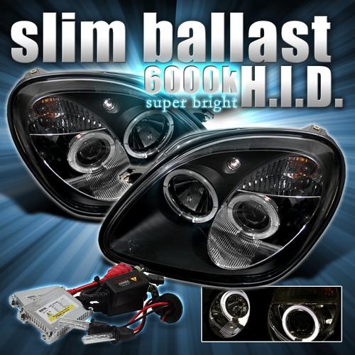 98-04 benz r170 slk angel eyes projector blk headlights+slim 6000k hid