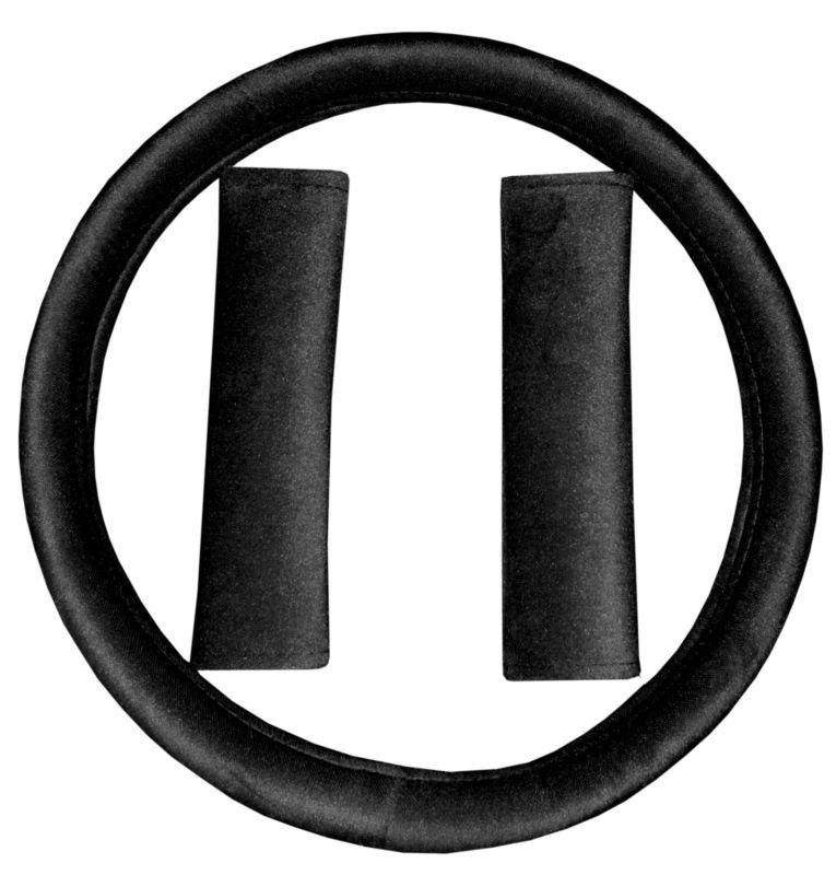 Black velour encore car truck steering wheel cover and seat belt pads