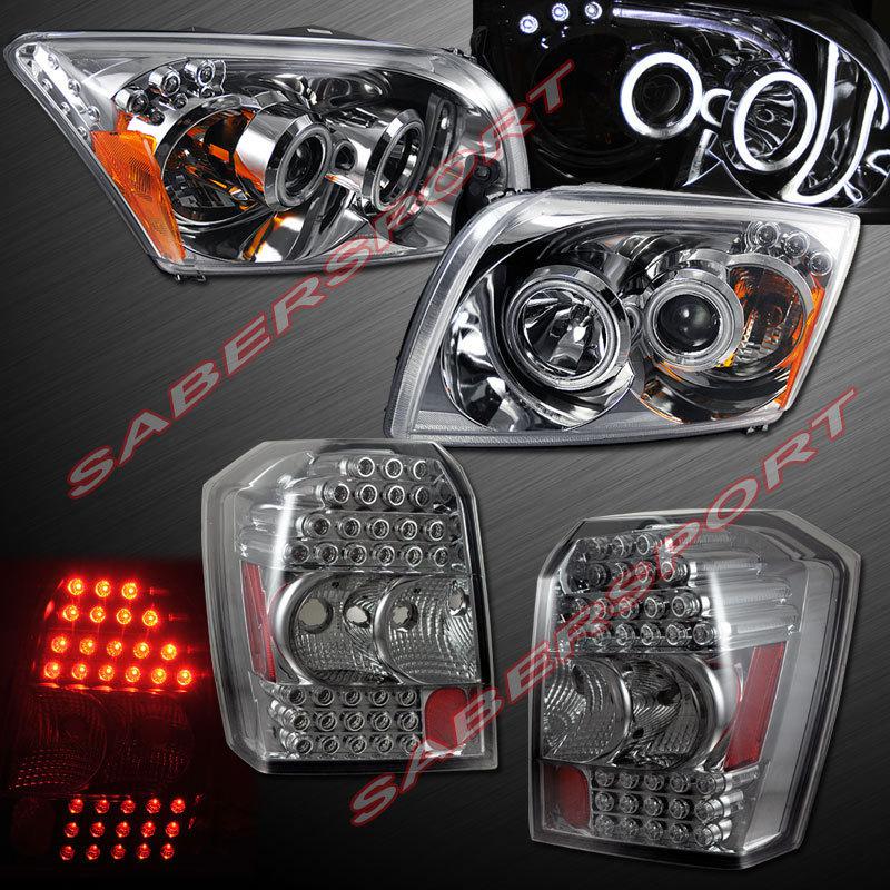 06-08 dodge caliber ccfl halo projector headlights black + smoke led tail lights