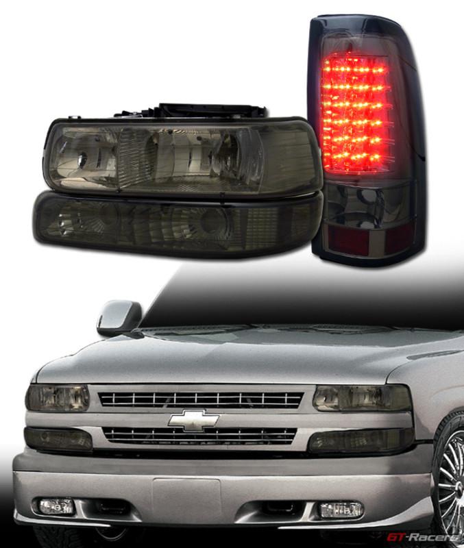 Smoke head lights+bumper dy+led rear brake tail lamp sm jy 99-02 chevy silverado