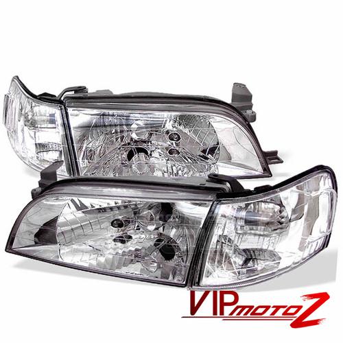 1993-1997 toyota corolla new pair l+r chrome headlights+clear corner signal lamp