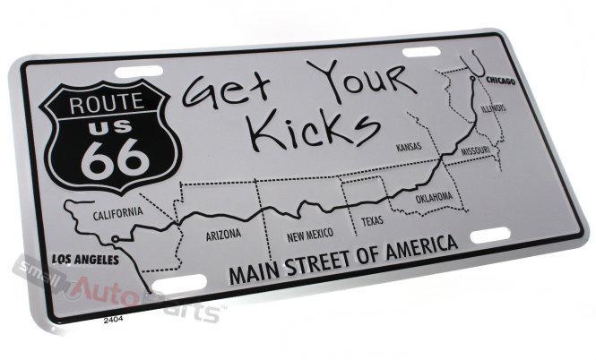 Route 66 get your kicks aluminum metal license plate auto/car/truck white tag