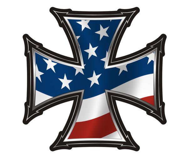 Iron maltese cross decal 5"x5" biker american flag vinyl sticker zu1