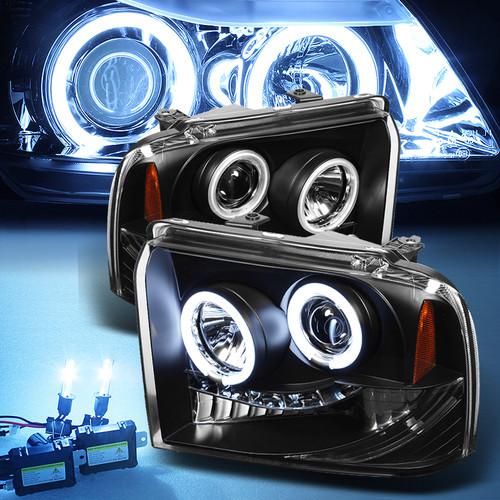 8000k hid+black 05-07 f250 f350 f450 superduty ccfl halo projector headlights