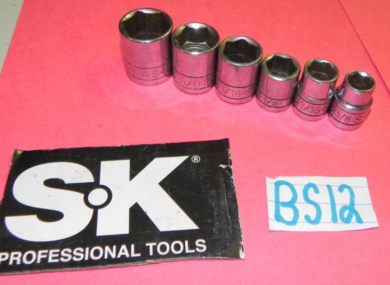  vtg s-k  tools 6 pc lot , 3/8"dr 6pt. shallow sockets mechanic extra replace(12