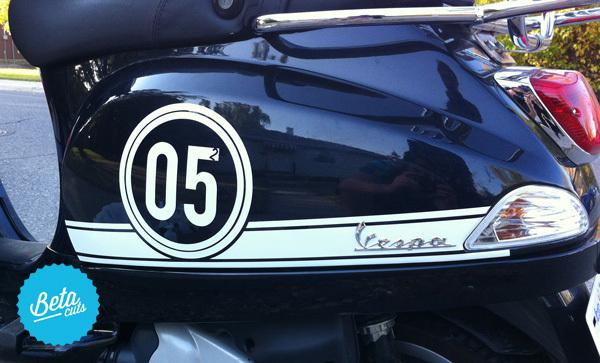 Vespa 150 lxv lx custom racing stripe number sticker kit - decals vinyl scooter