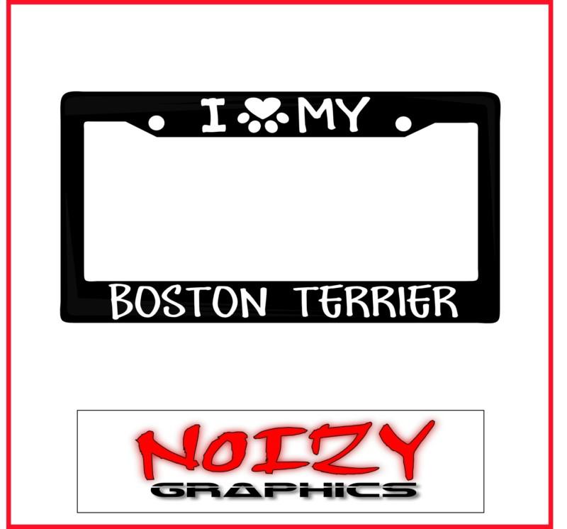 Family dog license plate car sticker decal frame i love paw my boston terrier