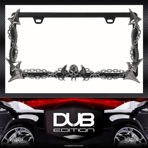 3d skull  chain blk chrome lincense plate frame tahoe escalade mkz escape yukon