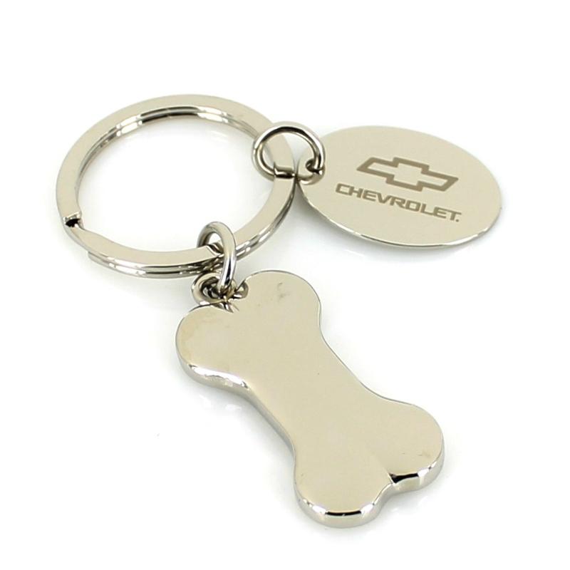 Chevy dog bone key chain w/chrome id tag