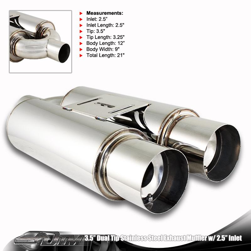 Universal 3.5" dual tip t-304 stainless steel weld-on muffler 2.5" inlet