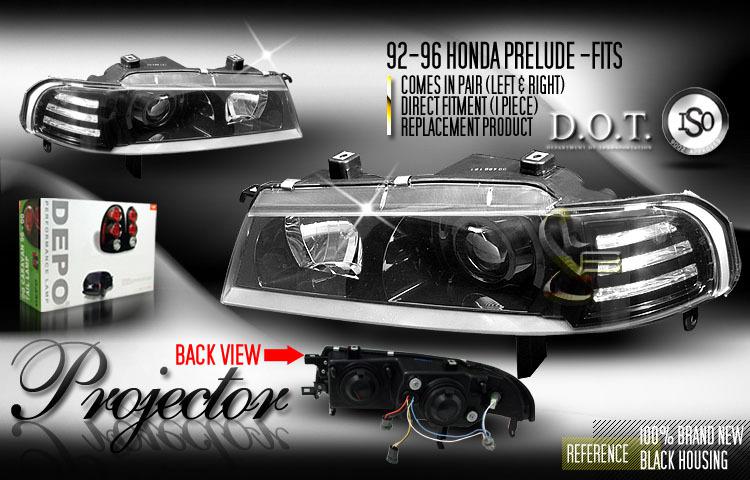 Depo pair euro style black projector headlights 92-96 93 94 95 honda prelude